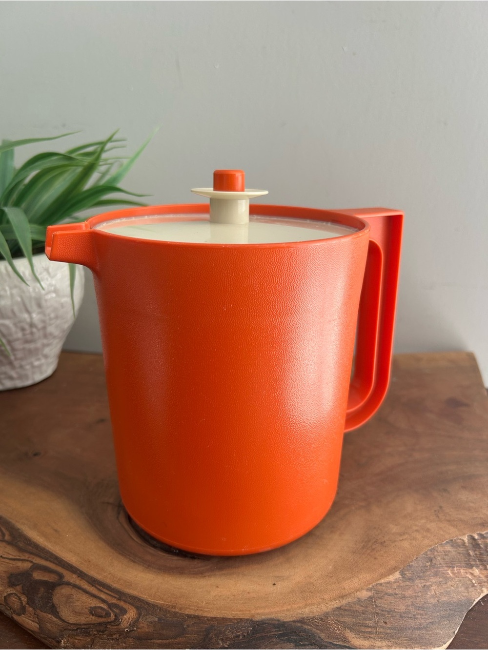 Vintage Orange Retro Plastic Tupperware Pitcher with seal lid